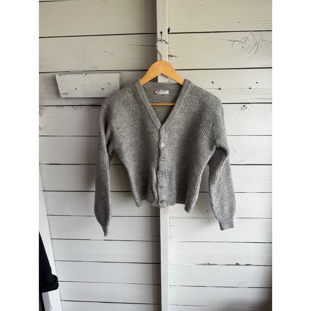 Vintage Lord Jeff Higbee Co Kids Gray 100% Wool Ribbed Knit Button Cardigan M